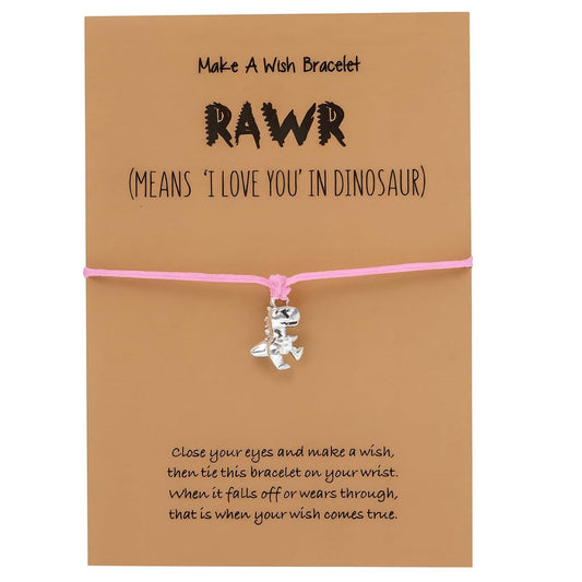 SUPAC Animal and Sport Friendship Bracelet, Always Bee You Wish Bracelet, Black Adjustable String, Decorative Animal Charms, 6.2-11.8 inches (Pink T-Rex)