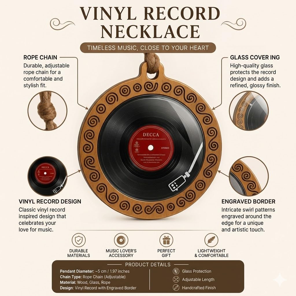 SUPAC Unique Music Record Pendant Necklace - Avant-Garde Fashion Accessory, Eye-Catching Design for Men and Women - Birthday, Christmas Gift or Personalized Jewelry