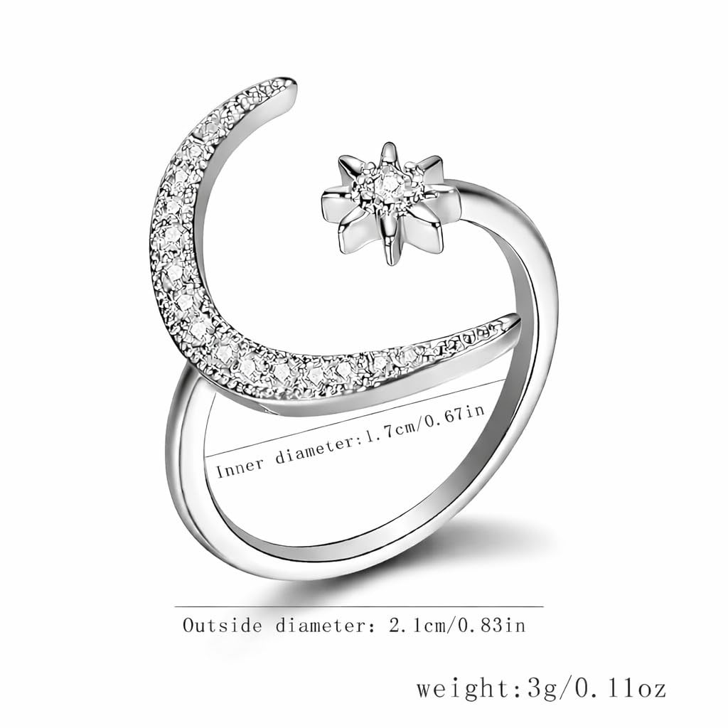 SUPAC 1pc Chic Moon & Sun Cuff Ring - Shimmering Rhinestone Crescent Design - Delicate Daily Wear & Party Accessory for Fashion-Forward Style - Christmas, Birthday Gift
