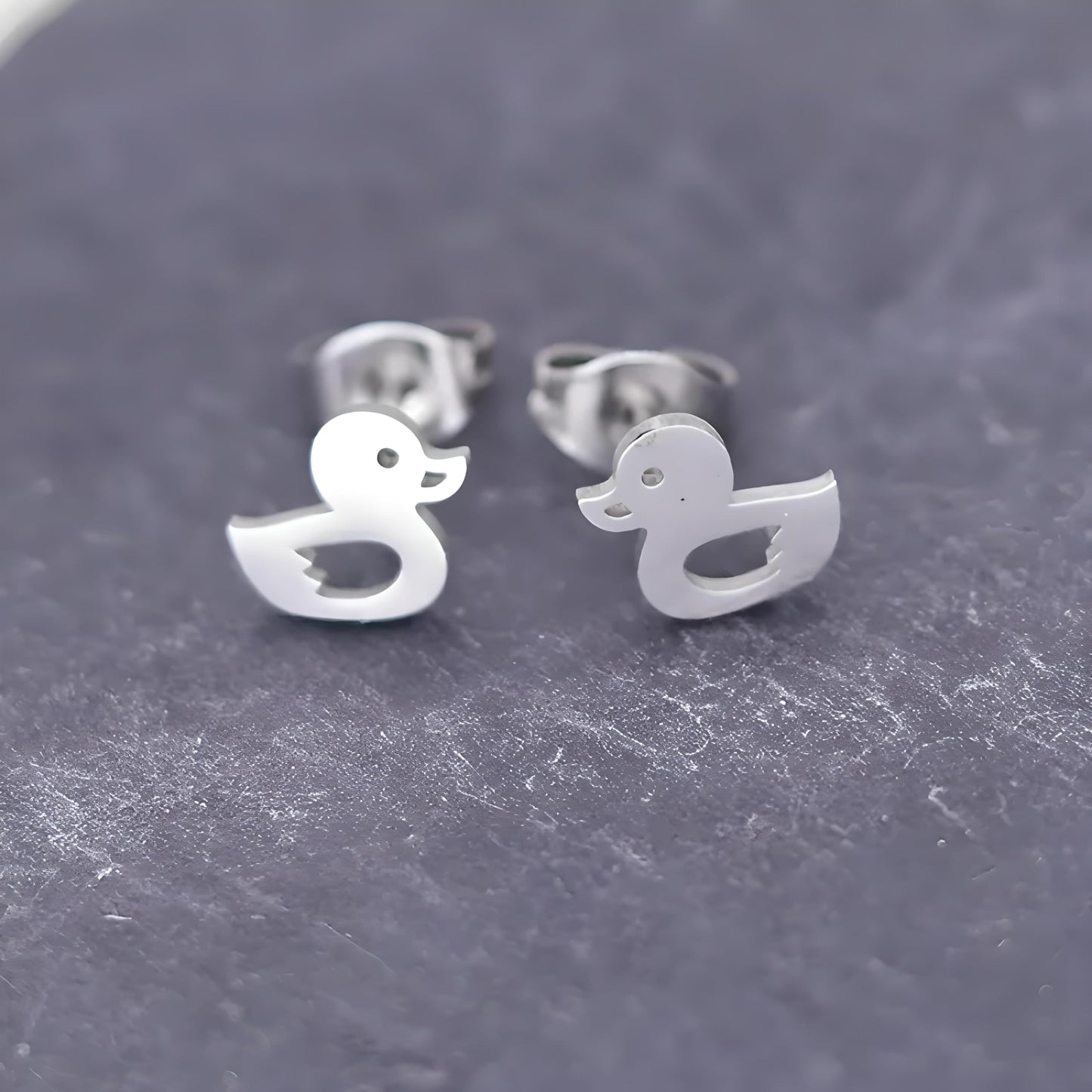 Cute Duck Stud Earrings, Gold Plated, Small Size - Gold, Silver, Black Options - Gift For Duck Lovers'