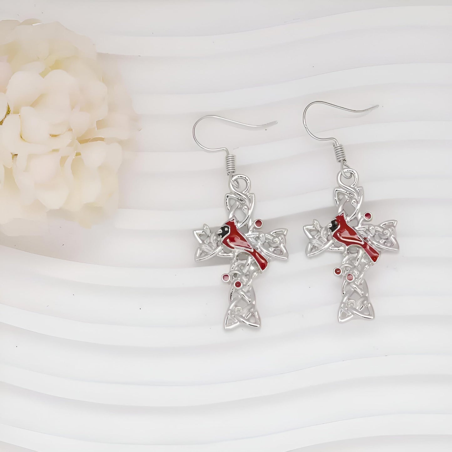 SUPAC Red Cardinal Jewelry Set, Necklace, Dangle Earrings, Bracelet, and Adjustable Ring - Cardinal Jewelry Gift