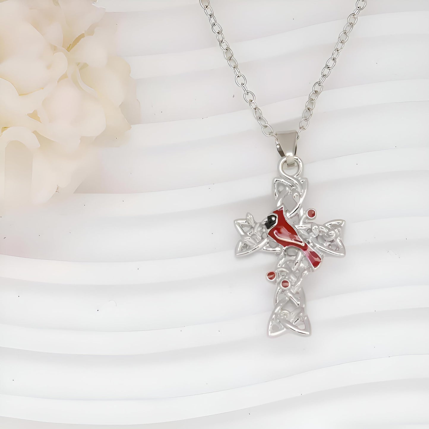 SUPAC Red Cardinal Jewelry Set, Necklace, Dangle Earrings, Bracelet, and Adjustable Ring - Cardinal Jewelry Gift