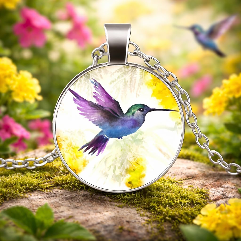 SUPAC Stunning Hummingbird Pendant Necklace - Two Humming Birds Searching for Flower - Fashionable Alloy Jewelry with Delicate Details - Birthday, Party, Gift Idea for Her