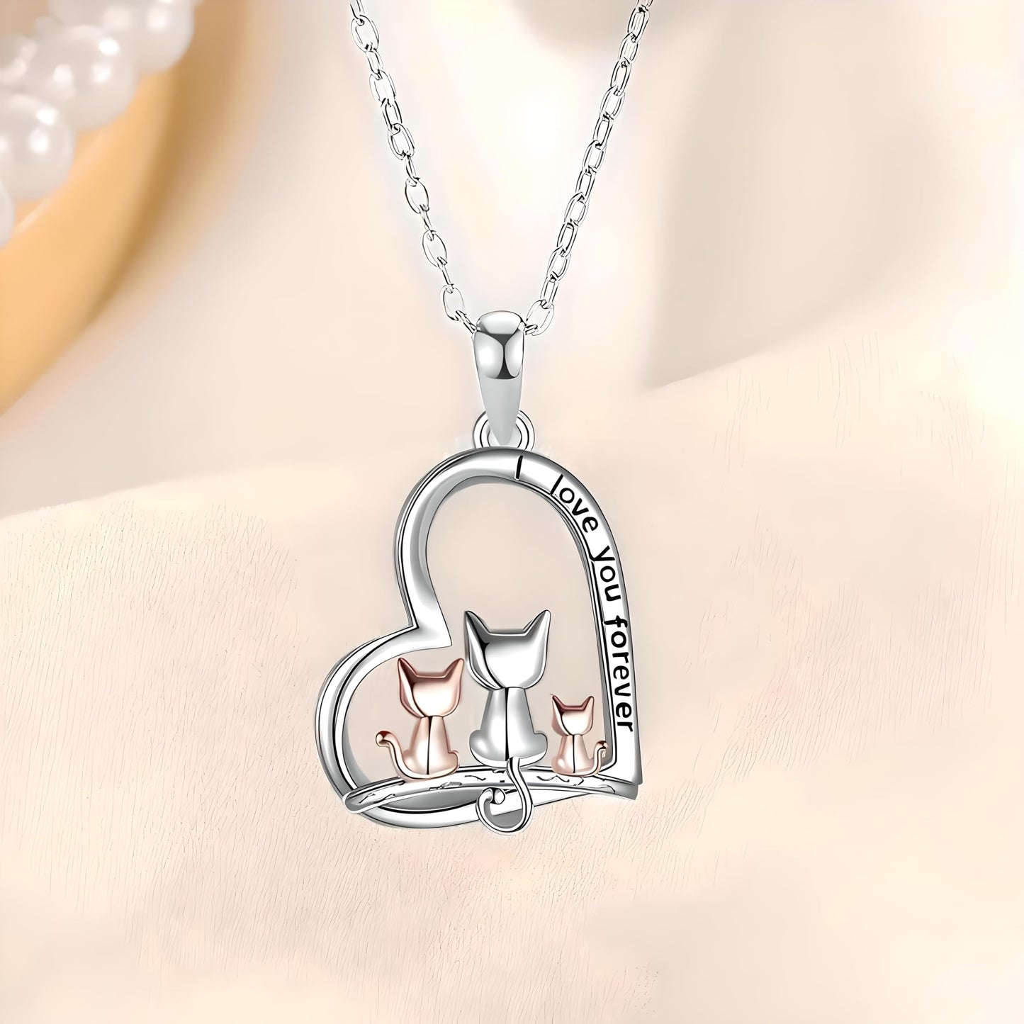 SUPAC Cute Heart Necklace, With Black Cat - Charming Cat Heart in Rose Gold - Stylish Gift for Women & Party Accessory