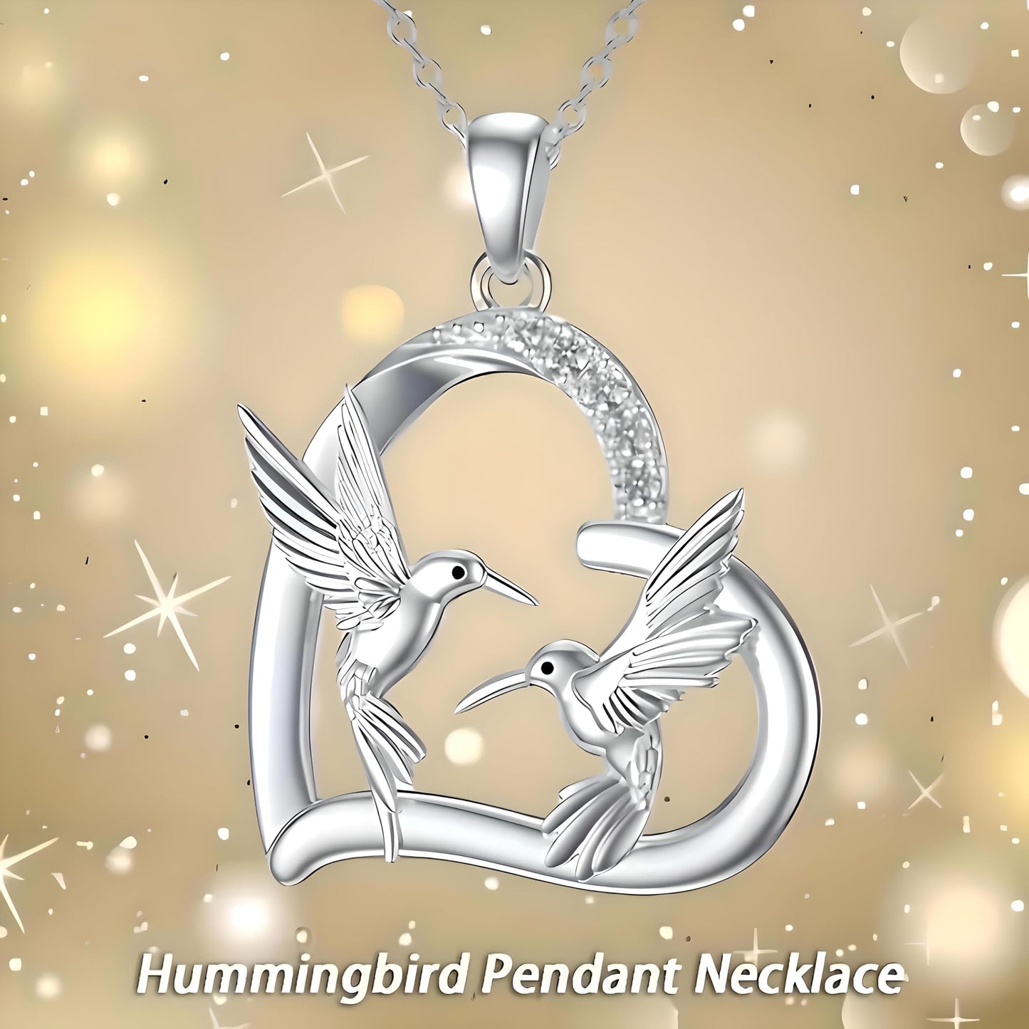 SUPAC Sterling Silver Hummingbird Heart Pendant Necklace, Crystal Accent, Chain Included