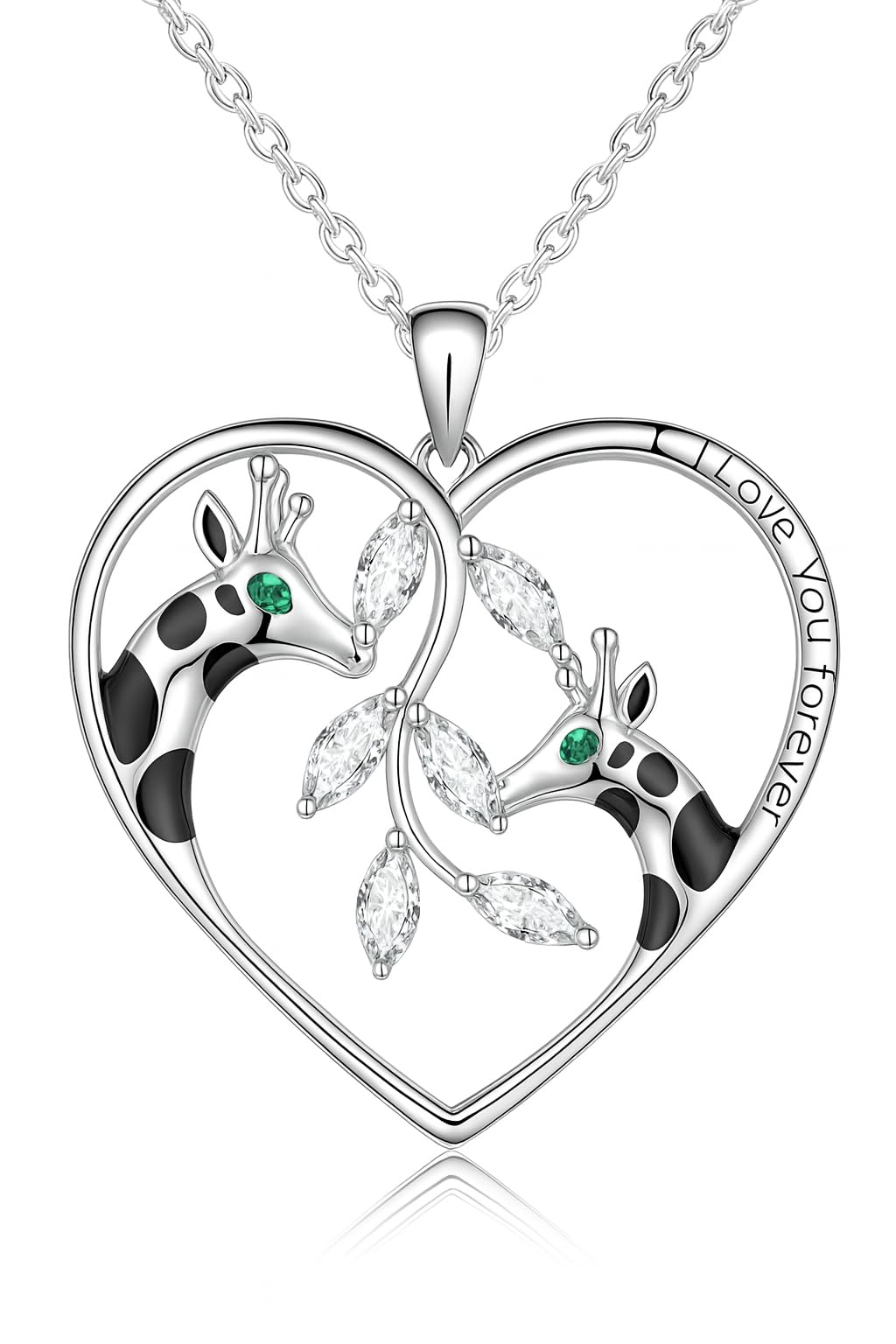 SUPAC Sterling Silver Tree of Life Giraffe Pendant Necklace, Blue Crystal Background, Gift for Animal Lovers! (Giraffe with Green Eyes)