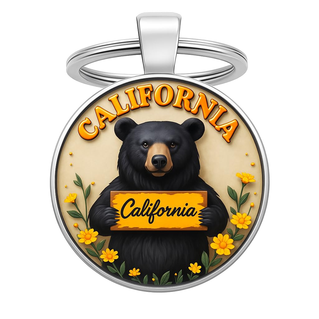 SUPAC 1pc Unique Bear With Forest Background Shaped Metal Keychain - Fashionable Circular Animal Keyring for Men and Friends