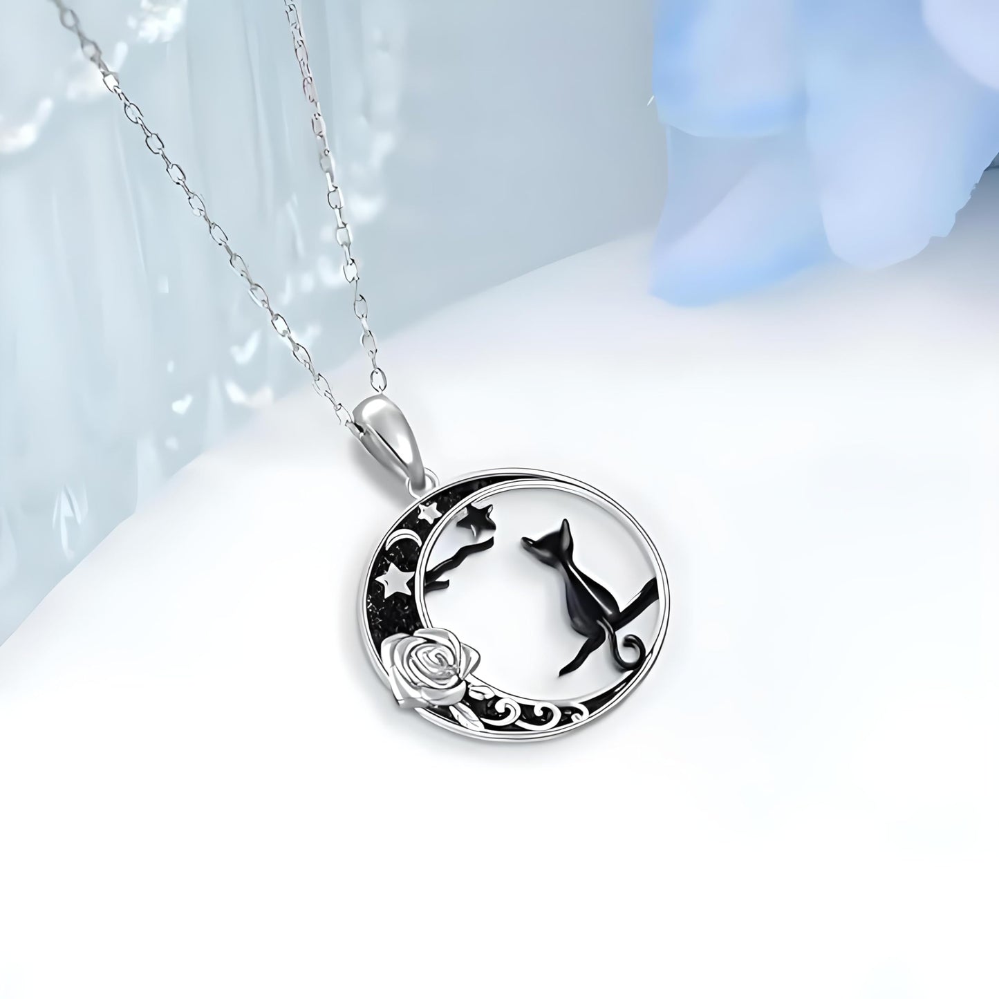 SUPAC Cute Cat Heart Necklace, With Black Kitten Sitting Together - Charming Heart Necklace in Rose Gold - Stylish Versatile Gift for Women & Party Accessory!