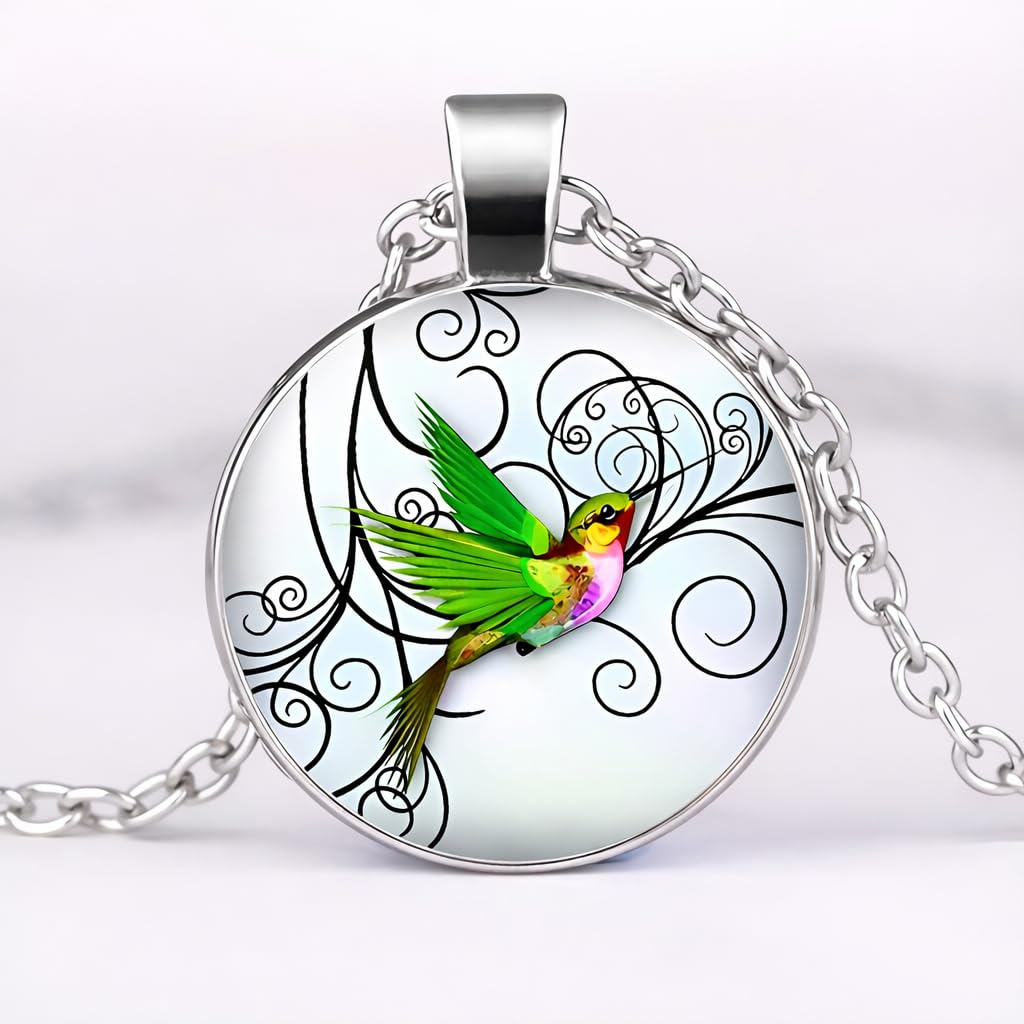 SUPAC Stunning Hummingbird Pendant Necklace - Two Humming Birds Searching for Flower - Fashionable Alloy Jewelry with Delicate Details - Birthday, Party, Gift Idea for Her