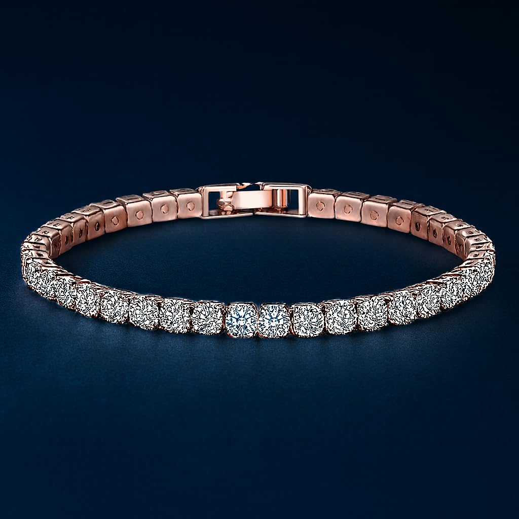Gold Tennis Bracelet, Stretch Hand Jewelry for Women Men, Luxury Shiny (Simulated Diamond) - Christmas or Birthday Gift