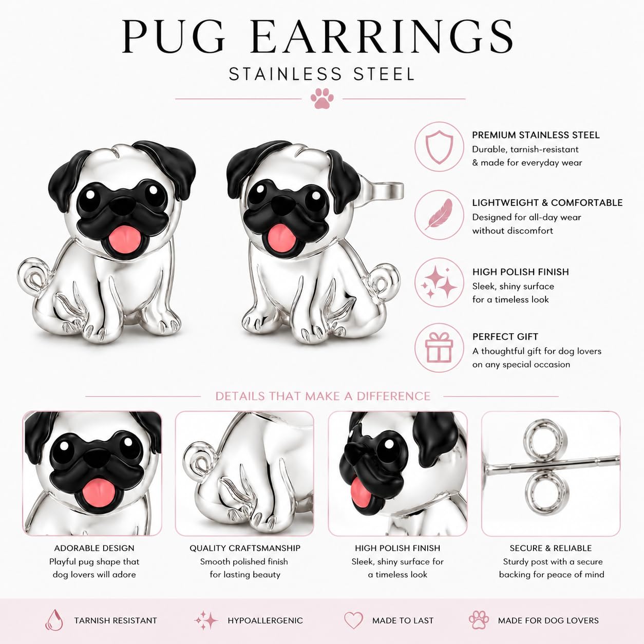 Dog Lovers' Earrings, Different Dog Breed Stud Earrings with Crystals, Rose Gold and Silver Tone - Party, Birthday, or Christmas Gift