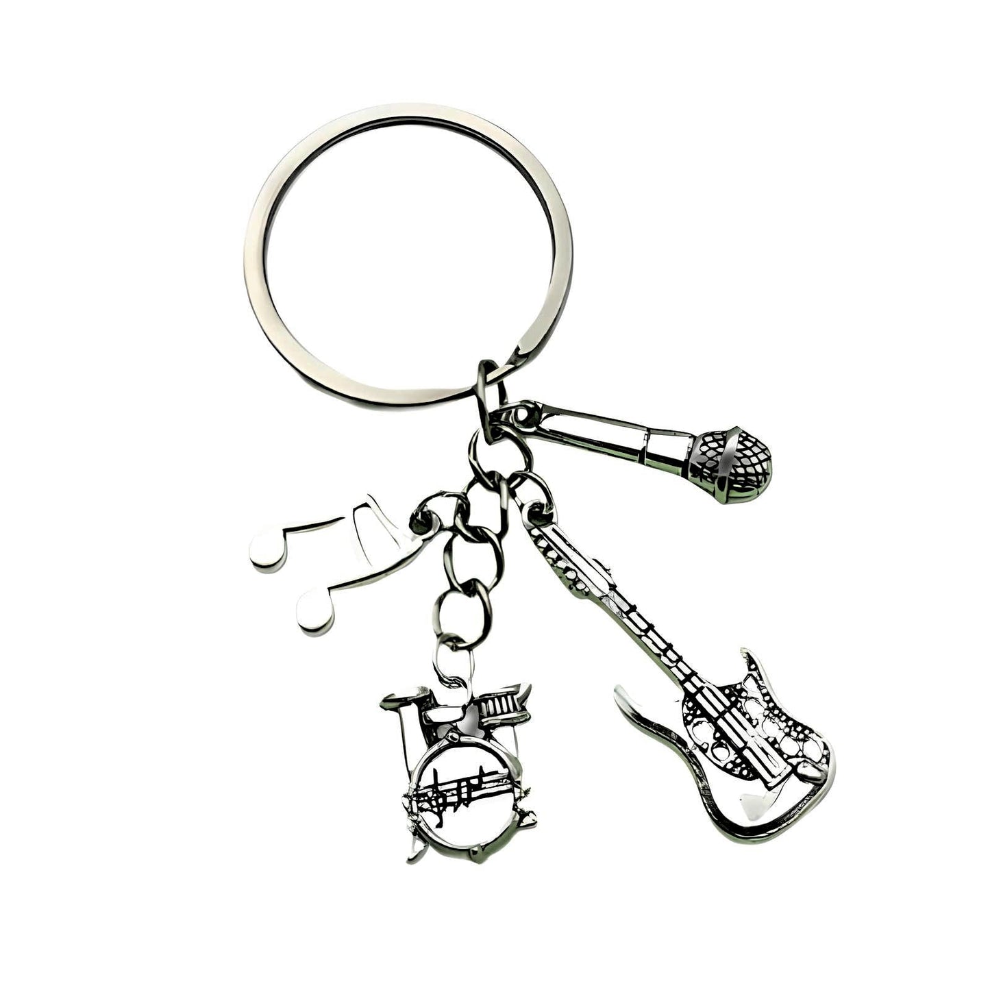Musical Instrument Keychain with Guitar, Microphone, Drum Set and Music Note Charms