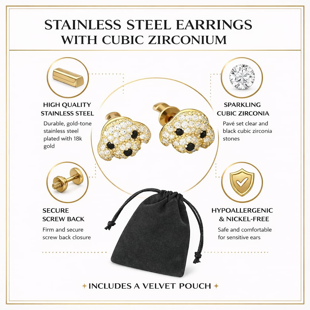 Dog Lovers' Earrings, Different Dog Breed Stud Earrings with Crystals, Rose Gold and Silver Tone - Party, Birthday, or Christmas Gift