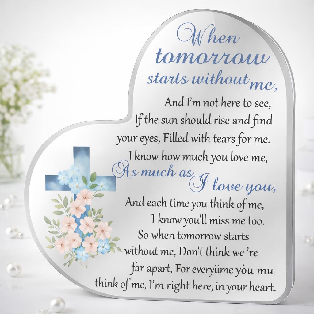 Heartfelt Christian Memorial Plaque – Elegant Glass Heart with Cross and Condolence Quote for Honoring Loved Ones