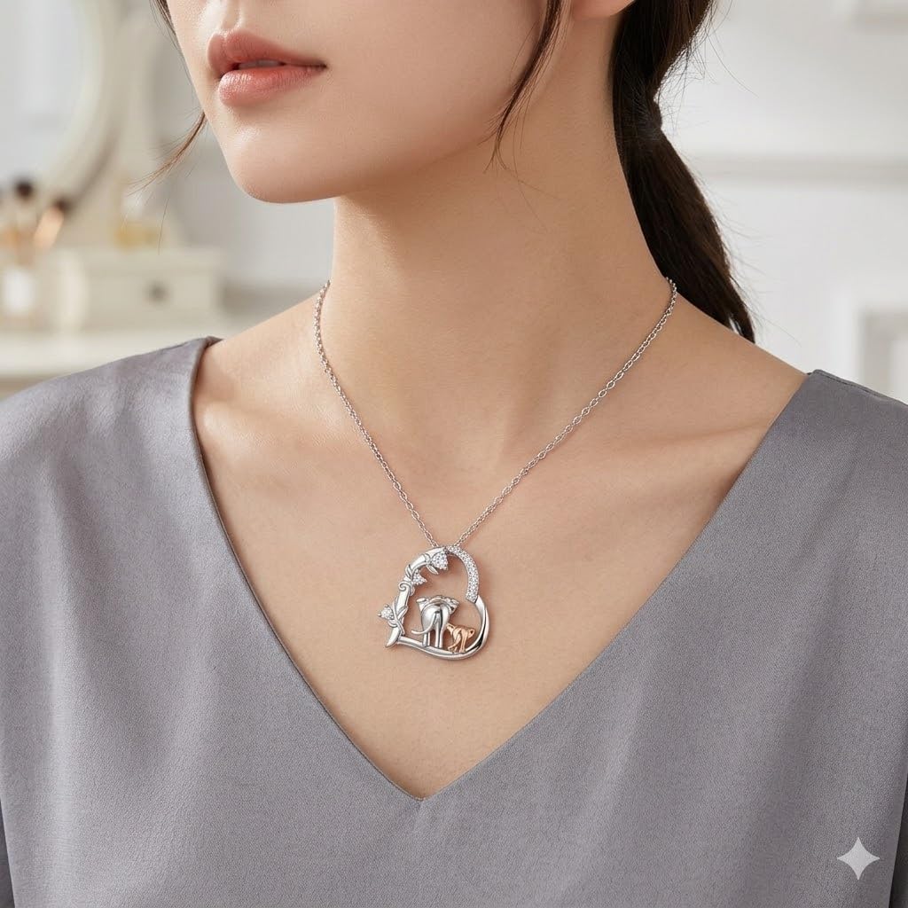 SUPAC Elephant Necklace, Silver Design - Elephant Lovers' Gift - Adjustable Vintage Elephant Ring with Turquoise Inlay – Unisex Boho Style Alloy Jewelry for Everyday & Party (Mother + Baby)