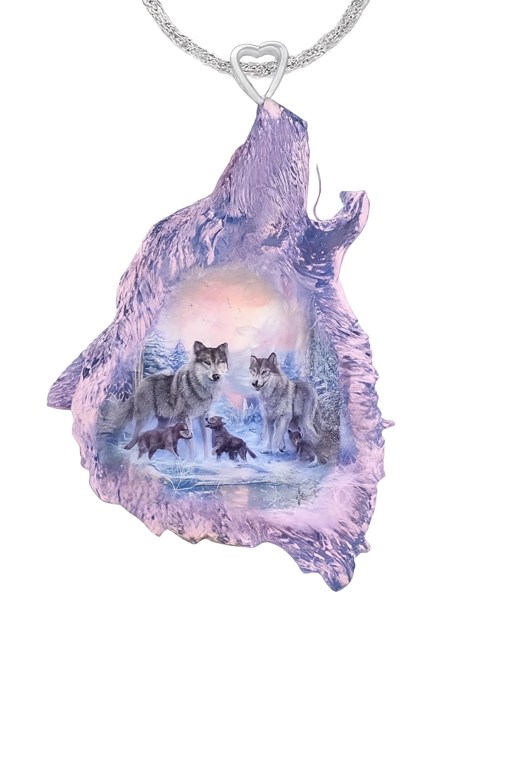 SUPAC Wolf Howling Galaxy, Solar System, Snow Field, Pendant Necklace, Stainless Steel Chain - Christmas, Birthday, or Party Gift (Wolf Flower)
