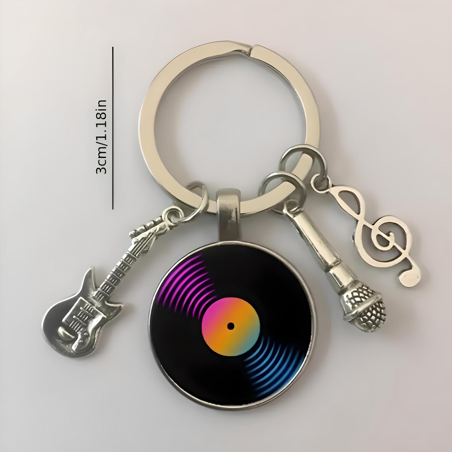 SUPAC Music Lover Keychain with Vinyl Record, Guitar, Microphone and Musical Note Charms, Music Gifts, 5 Different Color Options (Rainbow Vinyl)