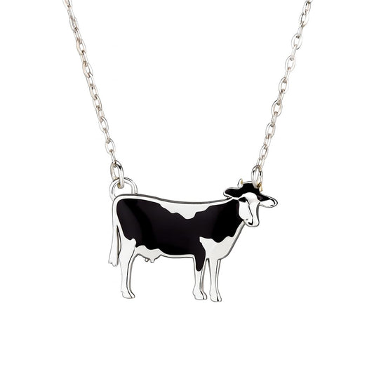 SUPAC Western Farm Animal Pendant Necklace, Cow, Horse, Goat, and Pig Hide - Silver Chain, 15.35 inch + 1.97 inch Extension