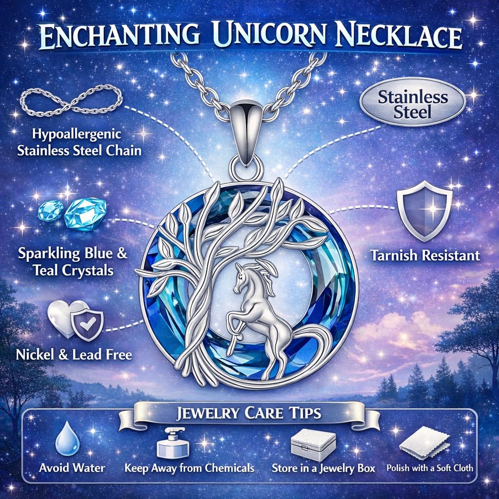 SUPAC Stainless Steel Horse Tree of Life Pendant Necklace, Blue Crystal, Women's Jewelry