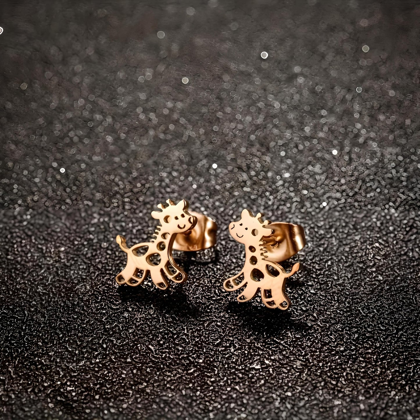 Cute Giraffe Stud Earrings, Black, Silver, Rose Gold, and Gold Options, Stainless Steel, Animal Design - Gift for Giraffe Lovers