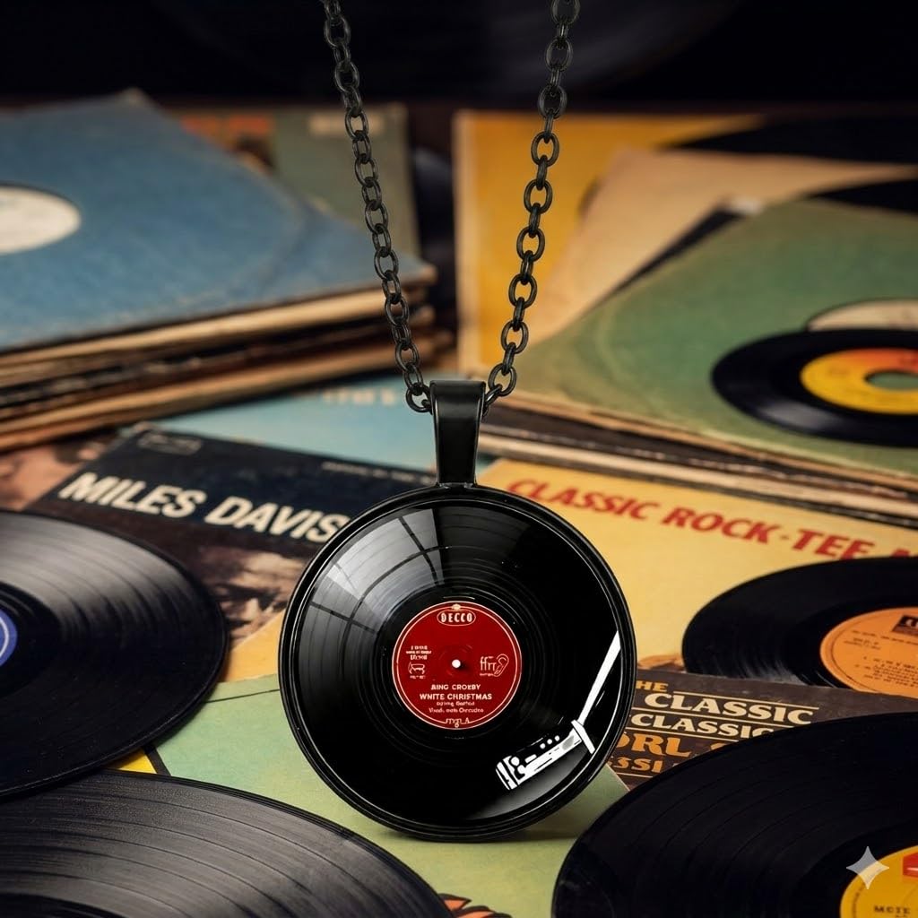 SUPAC Unique Music Record Pendant Necklace - Avant-Garde Fashion Accessory, Eye-Catching Design for Men and Women - Birthday, Christmas Gift or Personalized Jewelry