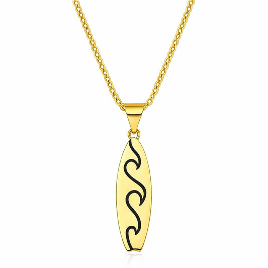 SUPAC Gold Surfboard Wave Pendant Necklace, 16.5 inch Chain with 2 inch Extension, Wave Design