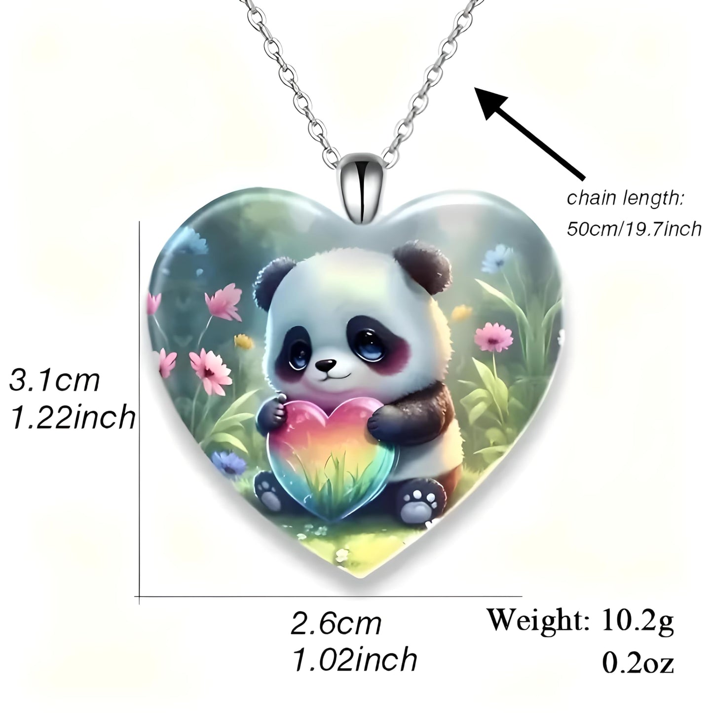 Cute Panda Holding Fireflies in Heart-Shaped Pendant Necklace, Stainless Steel Necklace with Glass Pendant, (Green and Blue Options) 'I Love you Today, Tomorrow, Always' Engraved - Christmas, Holiday, or Birthday Gift (Green)