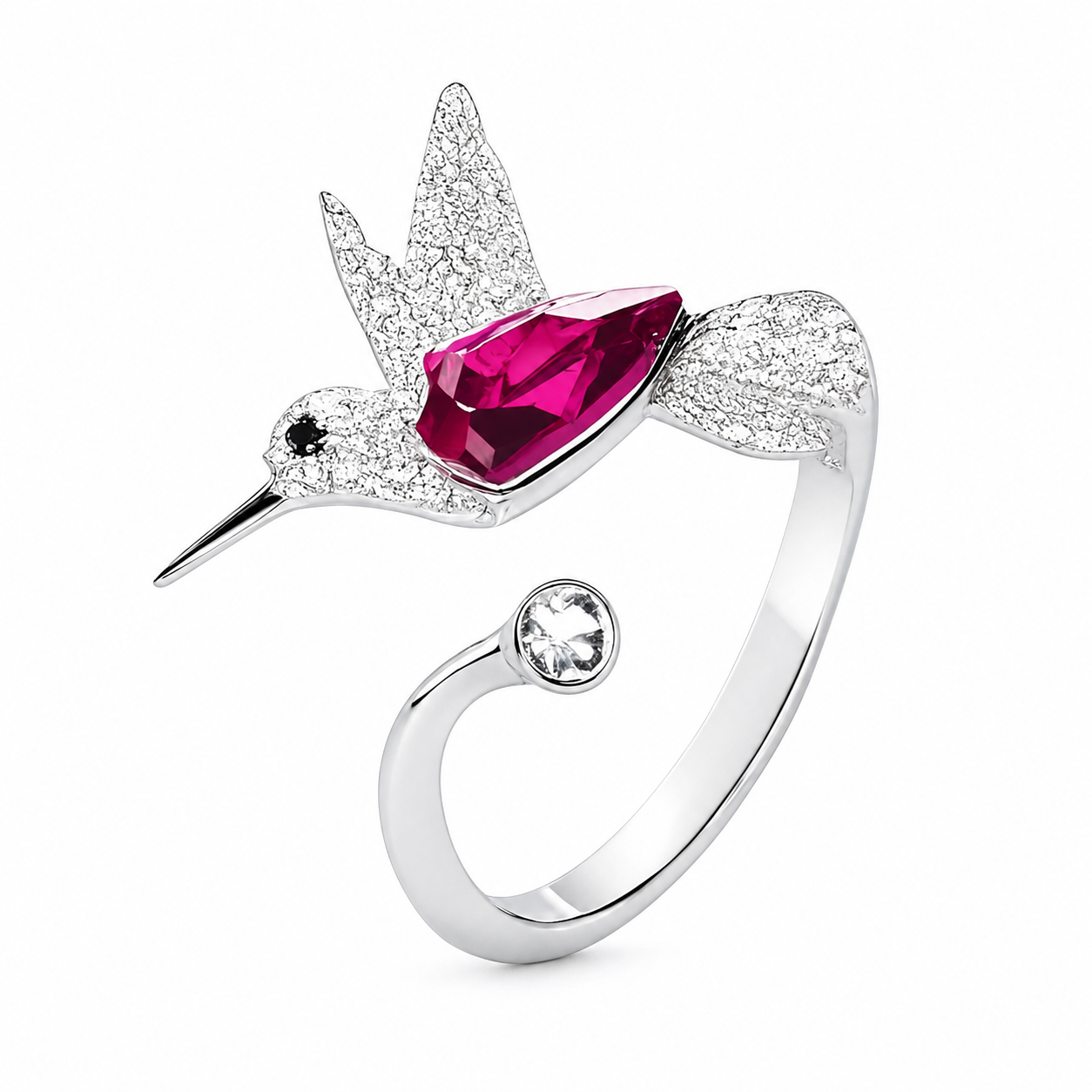 SUPAC Hummingbird Ring - Sterling Silver, Turquoise Crystal