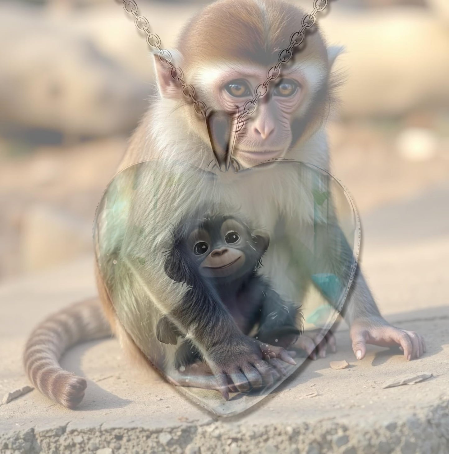 SUPAC Creative Cute Monkey Heart-shaped Pendant Necklace I Love You More, 3 Breeds of Monkey's, Little Monkey Holding Banana, Birthday Anniversary Party Gift For Animal Lovers