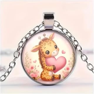 SUPAC Cute Exquisite Giraffe Animal Detail Heart Pendant Necklace, Stainless Steel Chain- Christmas, Birthday, or Party Gift For Women