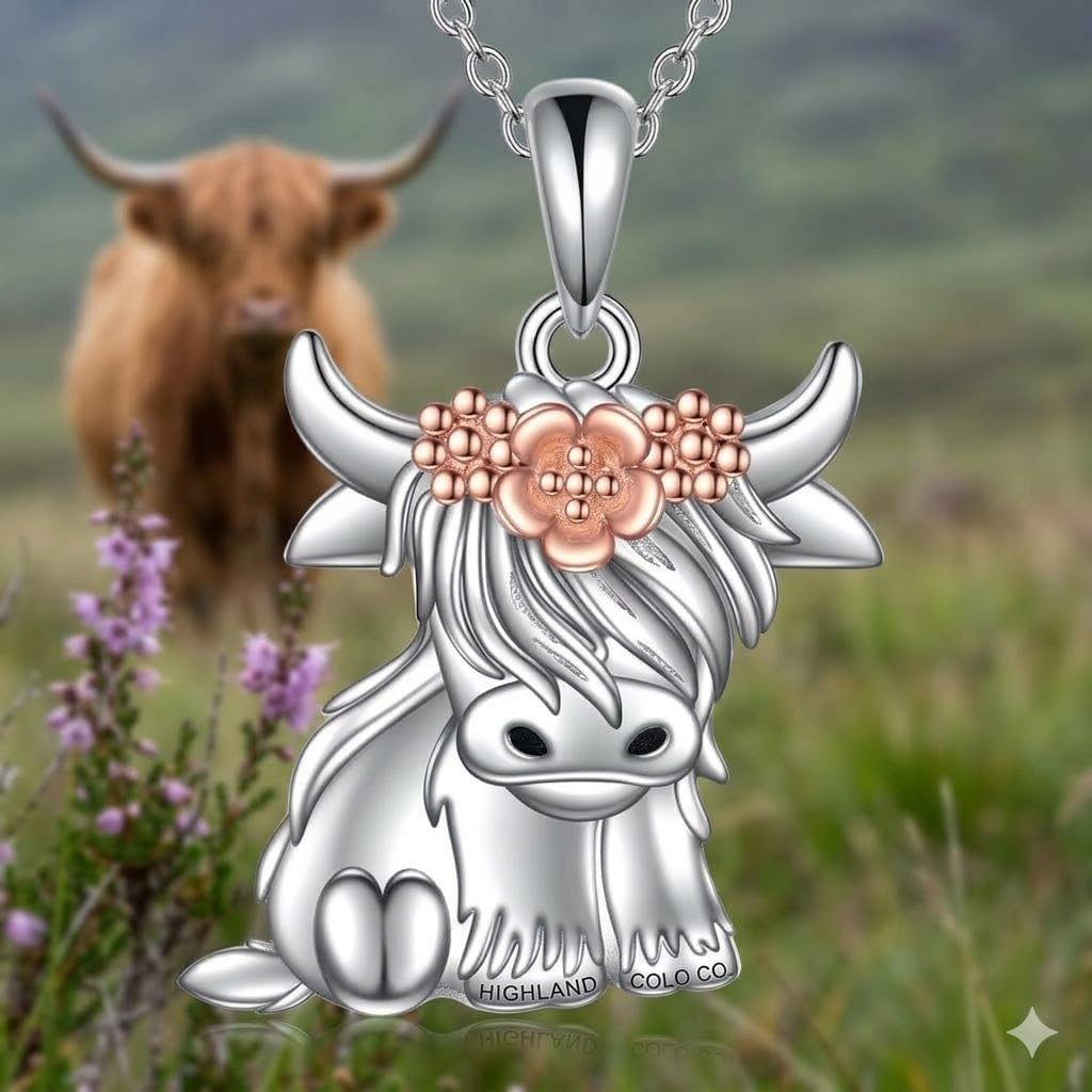 SUPAC Unique & Fashionable Cartoon Cow Necklace with Flower Pendant in White K