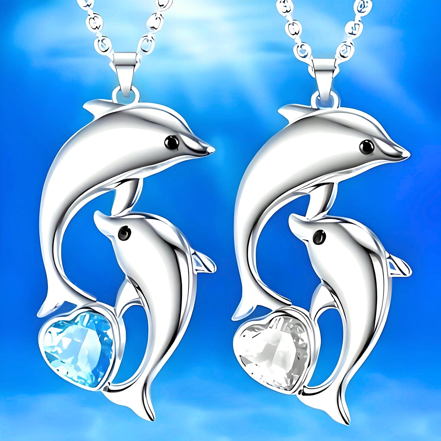 SUPAC Fashion Dolphin Necklace Heart-shaped Cubic Zirconia Decor Pendant Necklace, Cute Animal Dolphin Accessories - Christmas, Birthday Gift