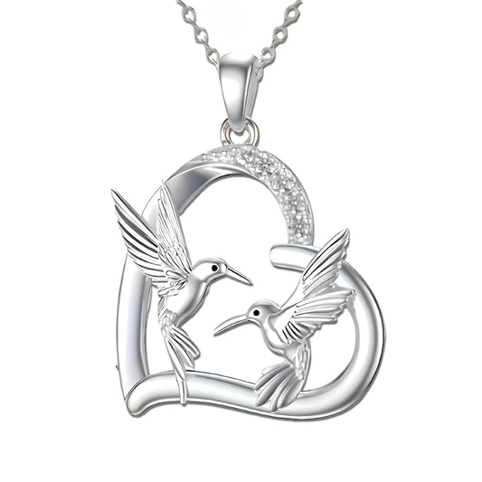 Sterling Silver Hummingbird Heart Pendant Necklace, Crystal Accent, Chain Included