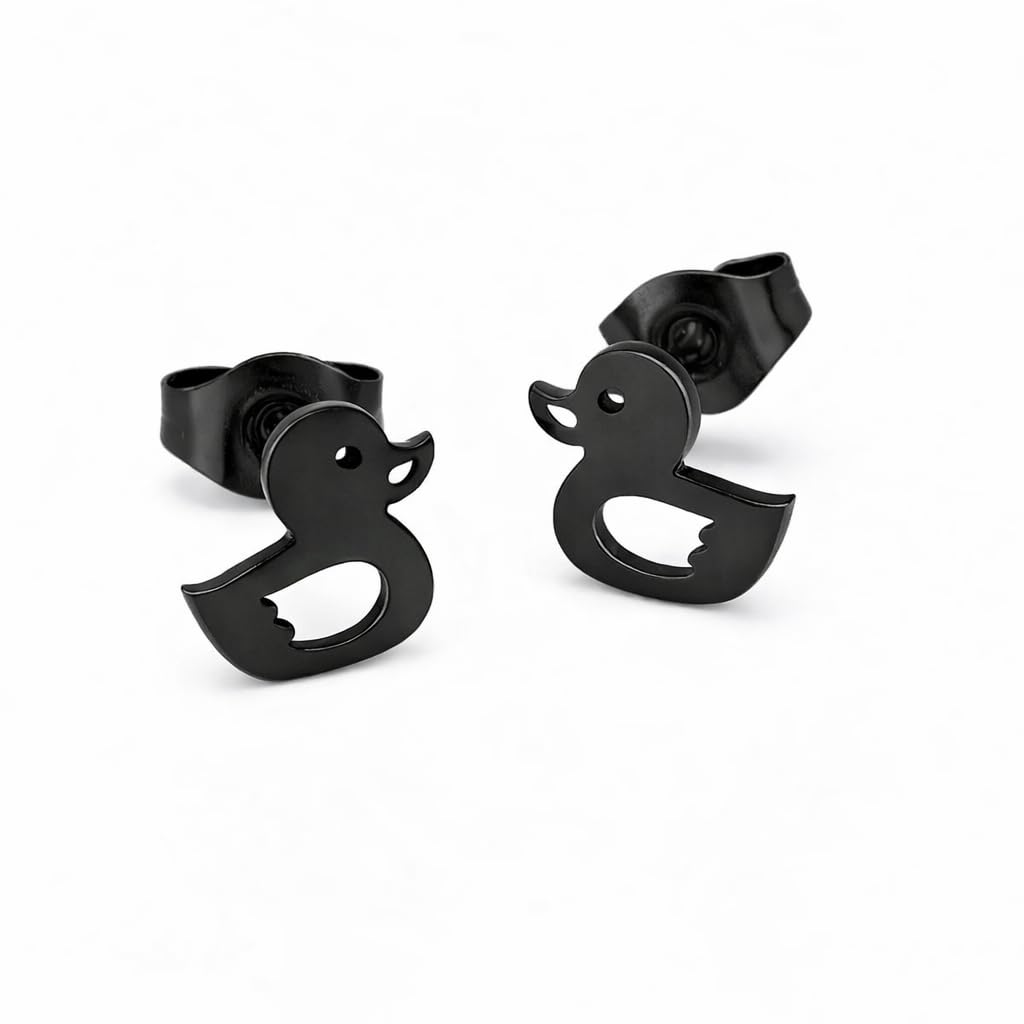 Cute Duck Stud Earrings, Gold Plated, Small Size - Gold, Silver, Black Options - Gift For Duck Lovers'