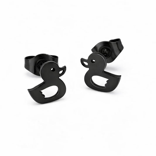 Cute Duck Stud Earrings, Gold Plated, Small Size - Gold, Silver, Black Options - Gift For Duck Lovers'