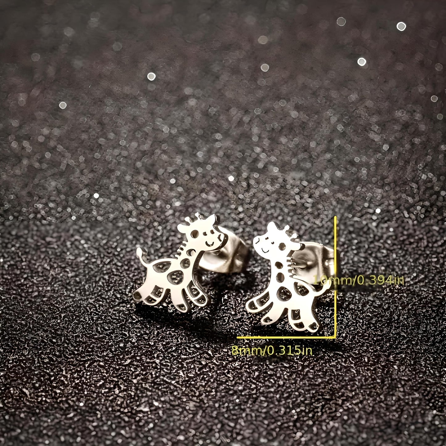 Cute Giraffe Stud Earrings, Black, Silver, Rose Gold, and Gold Options, Stainless Steel, Animal Design - Gift for Giraffe Lovers