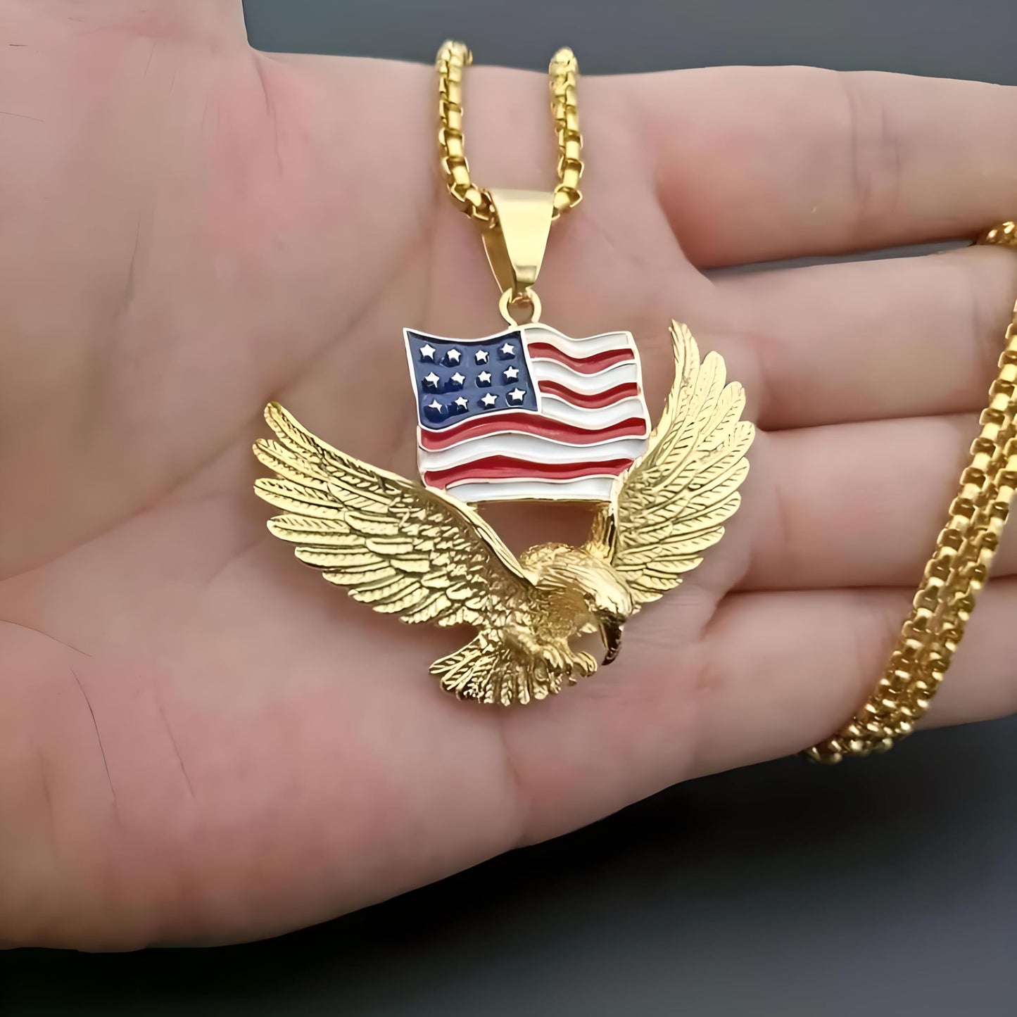 Mens Majestic Silver Eagle with American Flag Pendant Necklace - A Bold Hip Hop Jewelry Statement, Symbol of Freedom and Unmatched Style