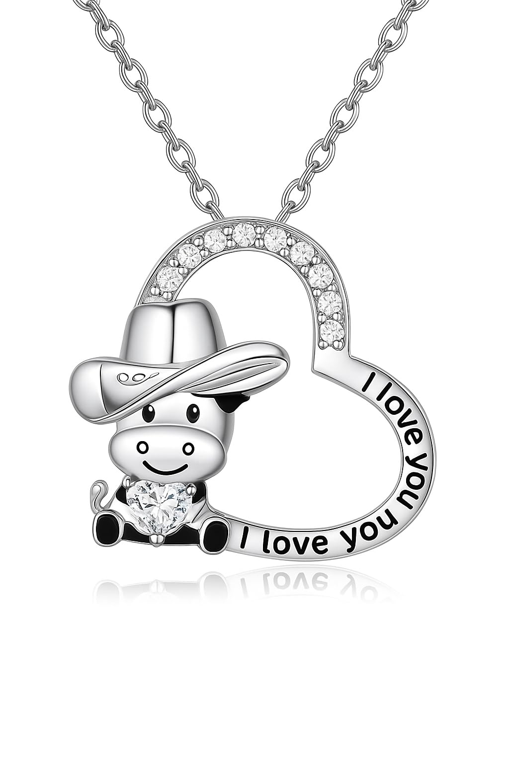 Blue Heart Shaped Mother and her Calf Cow Pendant Necklace for Women - Mother's Day Gift, Christmas, or Birthday Gift