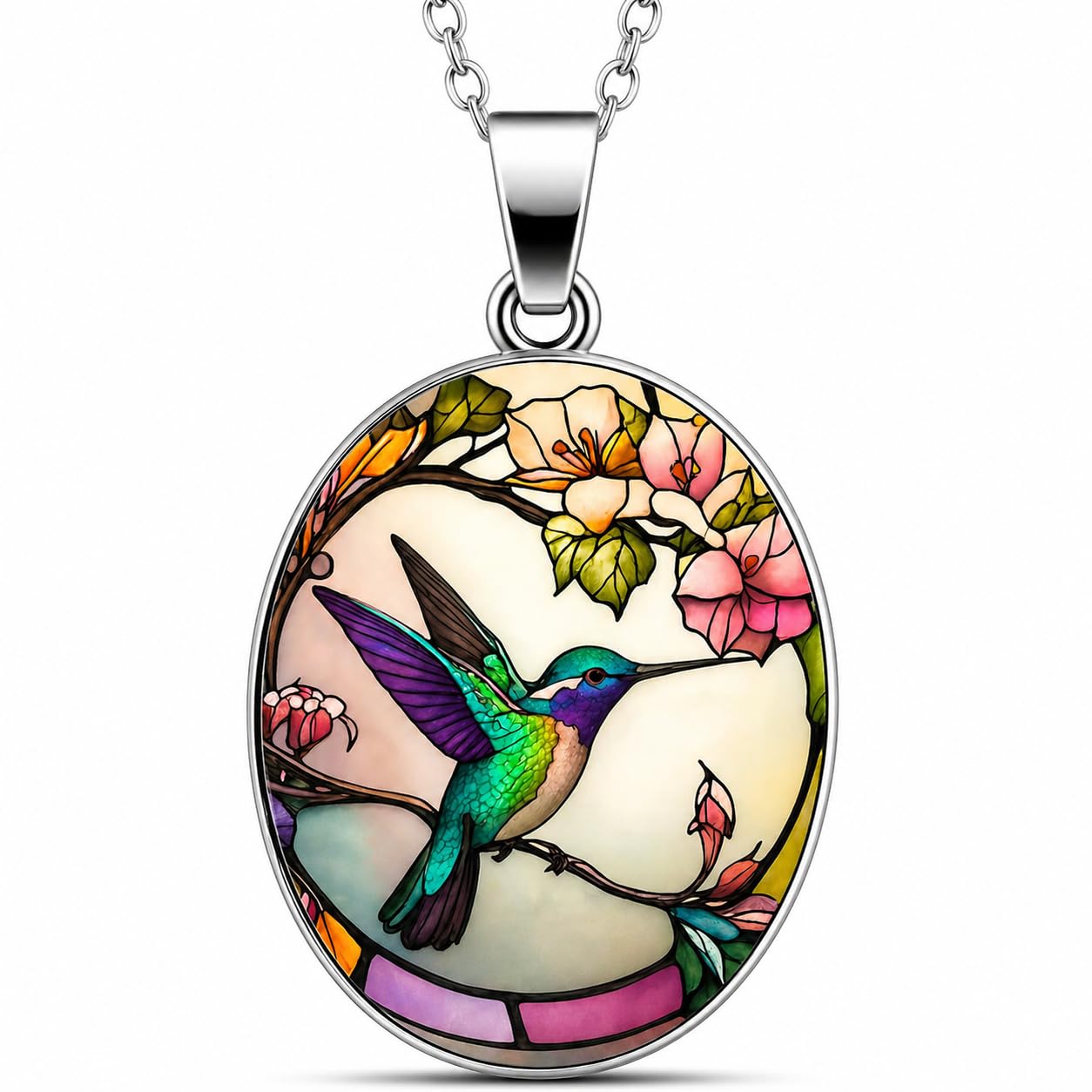 SUPAC Stunning Hummingbird Pendant Necklace - Two Humming Birds Searching for Flower - Fashionable Alloy Jewelry with Delicate Details - Birthday, Party, Gift Idea for Her