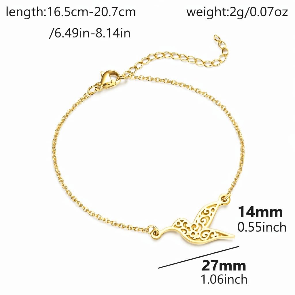 Dainty Hummingbird Chain Bracelet, Gold-Tone, 6.5-8.1 Inches Adjustable Length
