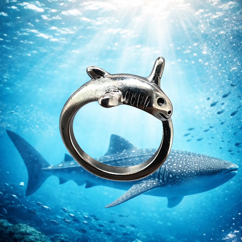 Adjustable Shark Ring, Marine Animal Design, Available in Black, Gold, Silver - Gift for Shark Lovers'