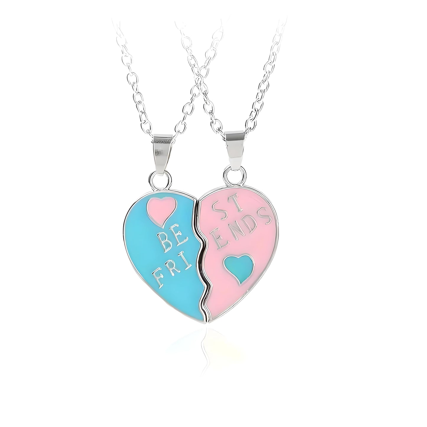 Best Friends Split Heart Pendant Necklaces, Pink and Blue Enamel, 2 Piece Set Gold or Silver Options - Gift for Best Friends