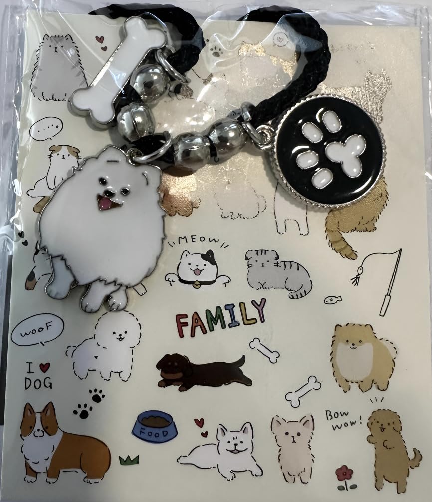 Pet Charm Bracelet with Dog Charms, Black Braided Band, I Love Dogs Design - Dog Lovers' Bracelet - Different Breeds of Dogs, Pet Lover Gift for Birthday and Holiday, Durable and Long-Lasting, Hypoallergenic and Nickel-Free, Everyday Wear (Pomeranian)