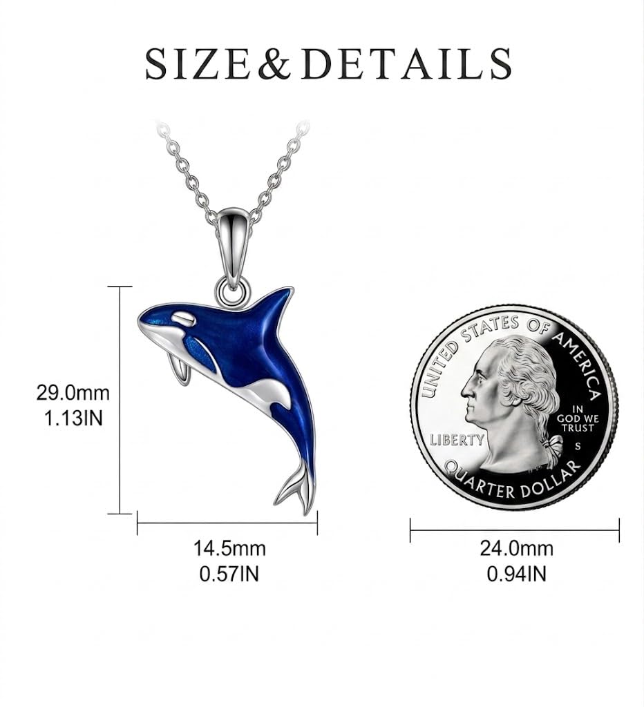 SUPAC Stainless Steel Silver Killer Whale Orca Whale Pendant Necklace, Black and Silver, Shamu Gift