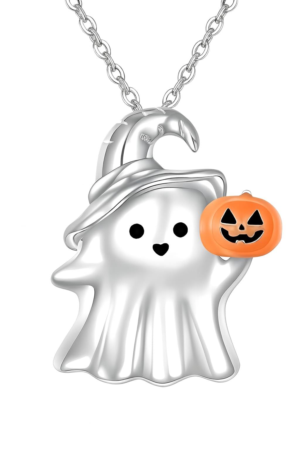 Cute Spooky Ghost Pumpkin Charm Necklace, Halloween or Year-Round Wear