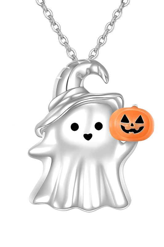 Cute Spooky Ghost Pumpkin Charm Necklace, Halloween or Year-Round Wear
