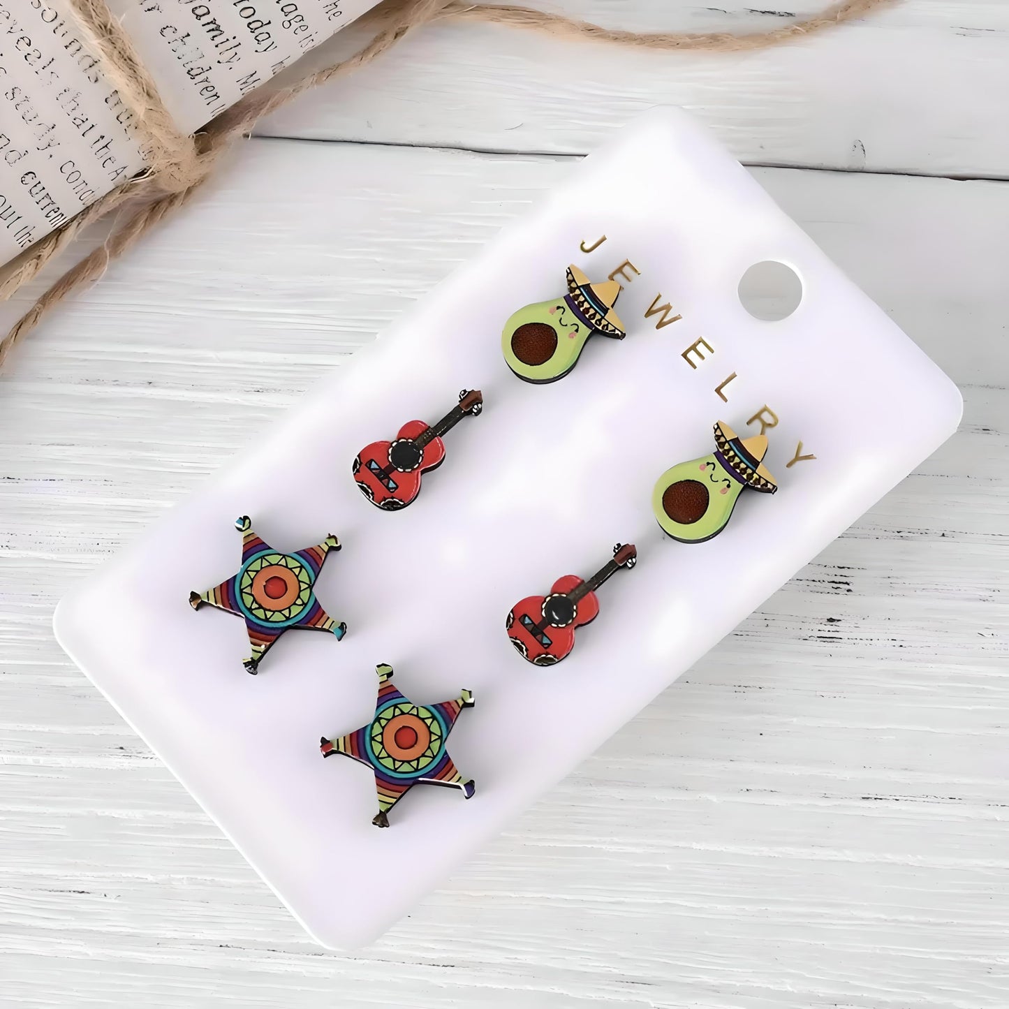 Cute Taco Stud Earrings Set, 3 Pairs of Mexican Cinco de Mayo Food Jewelry, Different Facial Expressions - 0.59 inch