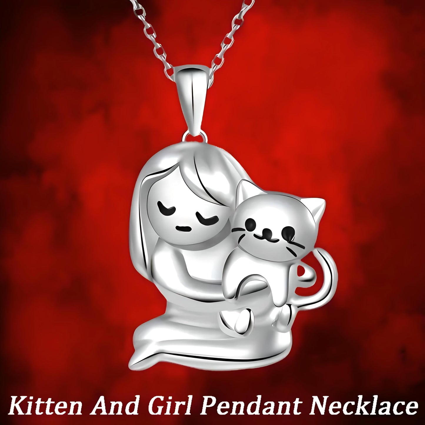 SUPAC Cute Heart Necklace, With Black Cat - Charming Cat Heart in Rose Gold - Stylish Gift for Women & Party Accessory