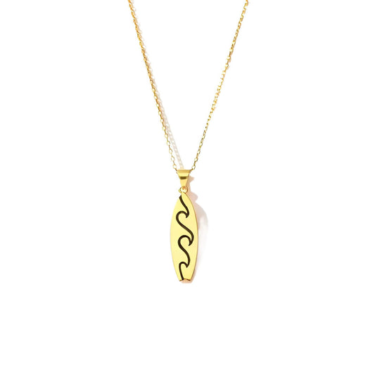 SUPAC Gold Surfboard Wave Pendant Necklace, 16.5 inch Chain with 2 inch Extension, Wave Design