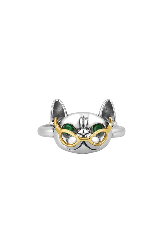SUPAC Silver Cat Ring for Men or Women, Sleeping Kitty, Unique Zinc Alloy Design, Antique Silver Plating - Adjustbale Stainless Steel Silver Cat Ring - Christmas or Birthday Gift